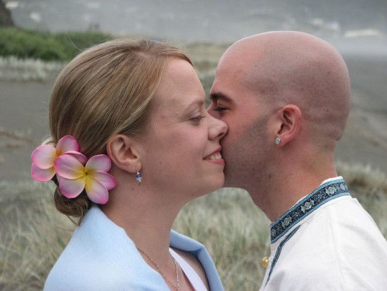 Jonathon Colman and Marja Huhta at their wedding in Piha, New Zealand. Photo © Thomas Holzworth.