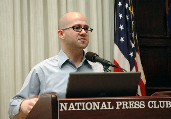 Jonathon Colman speaking about social media at the National Press Club in Washington, DC. Photo © Forum One.