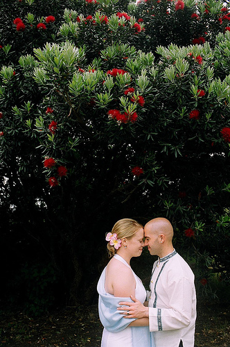 Jon and Marja at their wedding on Piha Beach in New Zealand.